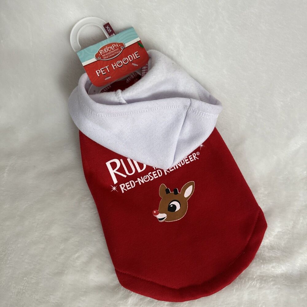 NEW Rudolph the Red-Nosed Reindeer Pet Dog‎ Hoodie Size XS 11-13"